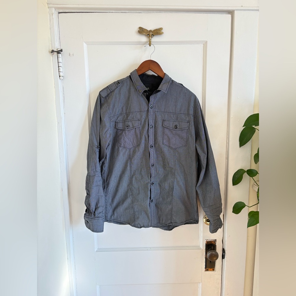 Yd. Australia Men’s Black Roll Up Long‎ Sleeve Button-Up Shirt Medium